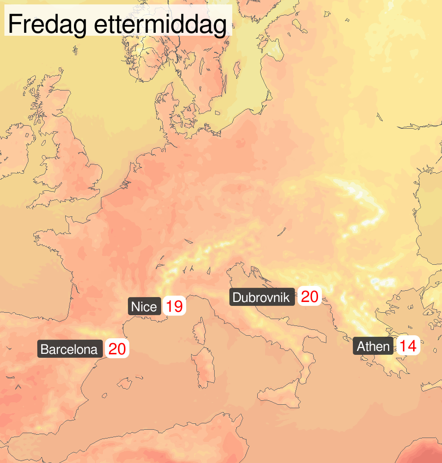 Temperatur fredag Europa