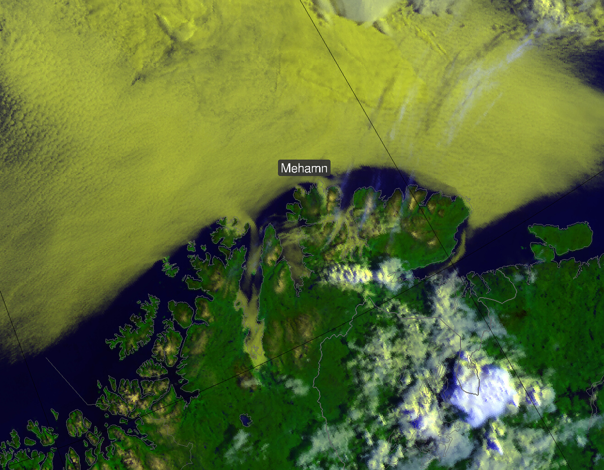 Satellittbilde viser havtåke på kysten av Finnmark