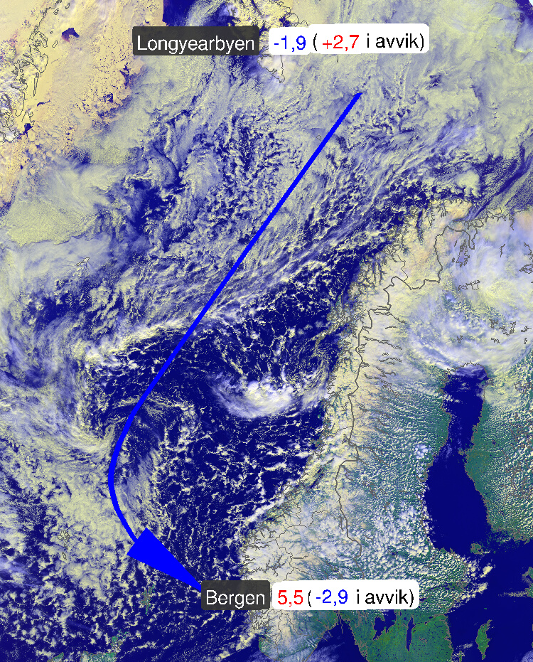 Satellitbilde som viser hele Norskehavet